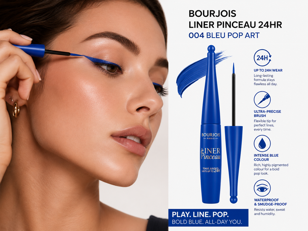 Bourjois Liner Pinceau 24HR Liquid Eyeliner 004 Bleu Pop Art | Waterproof Precision Brush Eyeliner | 2.5ml